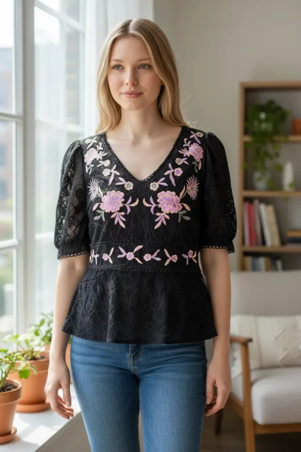 Peplum Embroidery Blouse