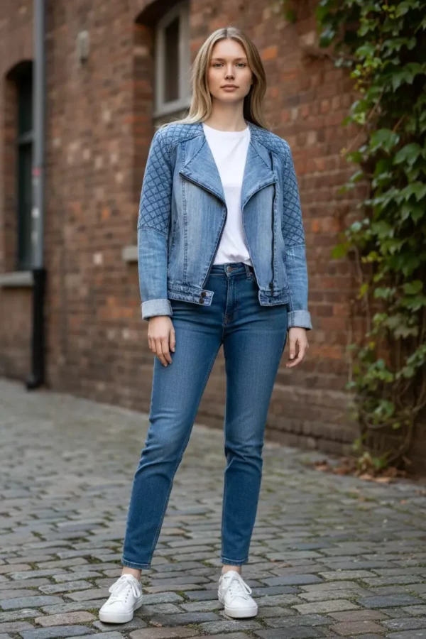 Denim double breasted short jacket