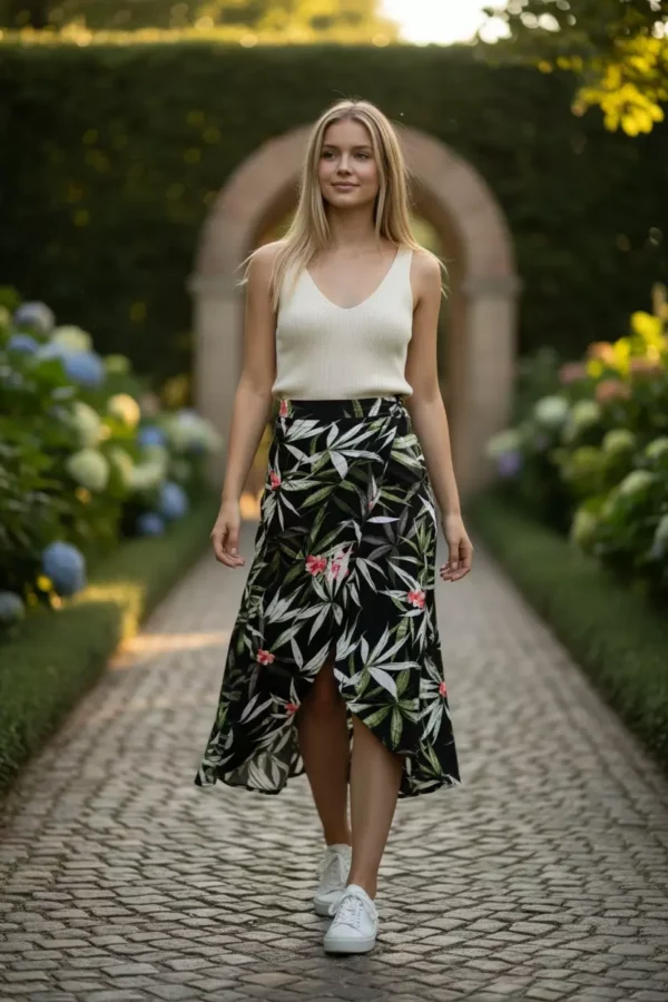Printed crossover skirt